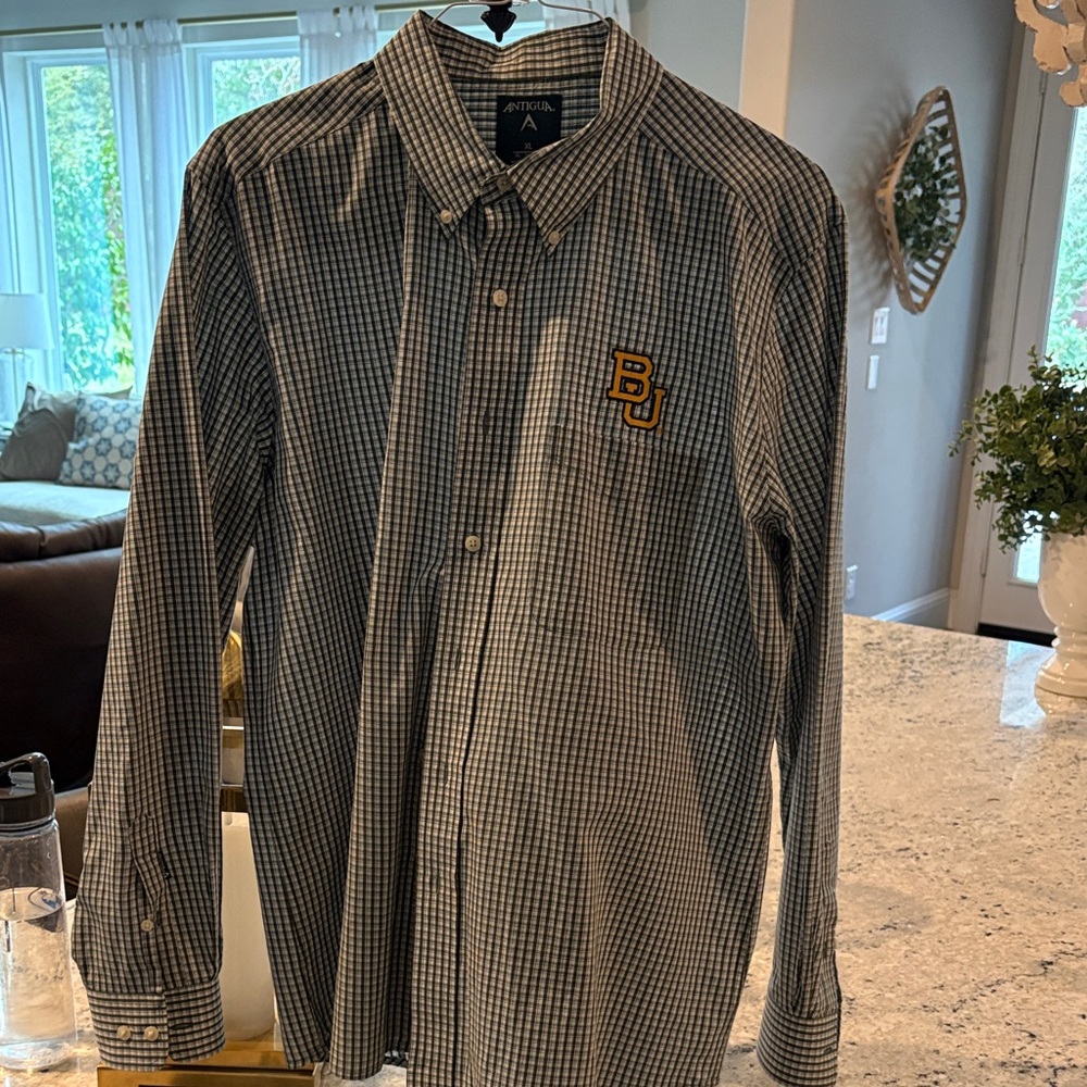 Antigua Men's Black and White Checkered Shirt with Logo